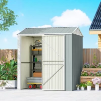 Outsunny Metall Gerätehaus 3,5 m², Hoher Abschließbar Geräteschuppen mit Sattedach Lüftungen Handschuhen, 209 x 177 x 236 cm(m-2)