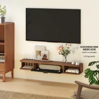 HOMCOM Mobilier TV Suspendat, Suport TV pentru Televizoare până la 50", cu Sertar Rabatabil, 2 Rafturi Deschise și Orificiu pentru Cabluri, Mobilier pentru Living, Dormitor și Cameră de Zi, 120x24x16 cm, Nuc(m-8)
