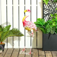 Outsunny Flamingo Garden Statue Ornament, Metal Bird Art Outdoor Statue, Standing Garden Sculpture Gift with Ground Stakes for Pond Landscape Decoration, Pink(m-10)