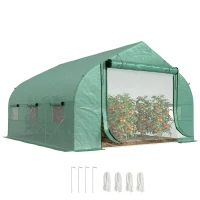 Outsunny Estufa de Túnel 3,5x3x2m Estufa de Jardim com Porta e 6 Janelas Enroláveis de Polietileno Metal Galvanizado para Cultivos de Plantas Flores Verde(m-1)