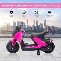 HOMCOM 6V Kids Electric Motorbike Ride On Toy w/ Music LED Lights Training Wheels for Girls Boy 2-4 Years Pink(m-4)