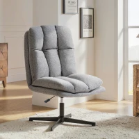 HOMCOM Butaca de Salón Giratorio 360° Altura Ajustable Asiento Ancho Tapizado en Lino Base de Metal Gris Claro(m-10)