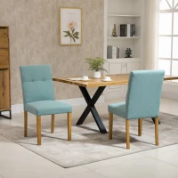HOMCOM 2er-Set Esszimmerstühle Essstühle mit gepolstertem Sitz Stuhl Polsterstuhl Küchenstuhl Leinen-Polyester-Gewebe Schaumstoff Gummiholz Grün 50 x 62 x 96 cm(m-10)