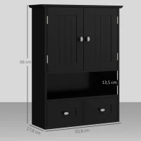 kleankin Armario de Baño de Pared Armario Colgante Mueble Suspendido de Baño con 2 Puertas y 2 Cajones 50,8x17,8x66 cm Negro(m-3)