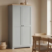 HOMCOM Kitchen Cupboard, 172cm Freestanding Storage Cabinet with Doors and Shelves, Grey(m-10)