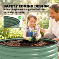 Outsunny Galvanised Raised Garden Bed with Safety Edging, Outdoor Raised Planter Box with Gloves, 120 x 120 x 43cm, Light Green(m-6)