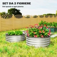 Outsunny Set di 2 Letti per Orto Rialzati in Acciaio Galvanizzato con Fondo Aperto, Ø60x30cm, Argento(m-4)