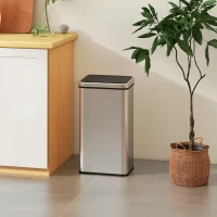 HOMCOM Poubelle à Capteur de 50L, Couvercle à Fermeture en Douceur, Poubelle de Cuisine Automatique Acier Inoxydable, Argenté(m-2)
