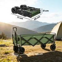 Outsunny Chariot de Jardin Pliable 130L avec Roues, Remorque Robuste avec Freins, Poignée Réglable, vert(m-3)
