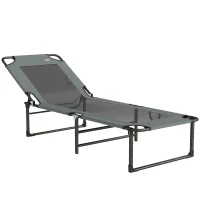Outsunny Șezlong de Exterior Reglabil 4 Poziții, Scaun Pliabil cu Mâner, Gri.(m-1)