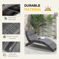 Outsunny Folding Sun Lounger, PE Rattan Garden Lounger Chair with Soft Padded Cushion, Ergonomic Curved Design Sun Bed for Balcony, Garden, Grey(m-4)