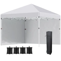 Outsunny Faltpavillon, 2 Seitenwände, höhenverstellbar, mit Transporttasche, rostfreies Stahlgestell, 3x3 m, Weiß(m-1)