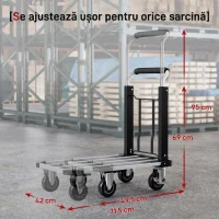 HOMCOM Cărucior pentru transport pliabil cu platformă extensibilă, capacitate 150 kg, mâner reglabil, argintiu(m-5)