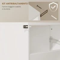 HOMCOM Scarpiera a Specchio a 4 Ante Antiribaltamento in Legno, 63x17x146 cm, Bianco(m-6)