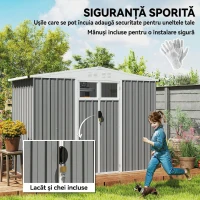 Outsunny Magazie pentru Unelte din Oțel Galvanizat cu 2 Uși, 246x117x180 cm, Gri Deschis(m-5)