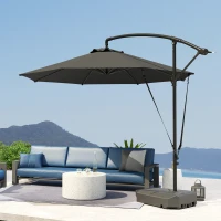 Outsunny 3(m) Garden Cantilever Parasol with Fillable Base up to 90kg, Wind Protection Strap, Cover, Round Banana Hanging Umbrella with Crank Handle and Tilt, UPF50+ Patio Umbrella, Grey(m-10)