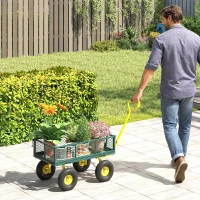 Outsunny Carrello da Giardino in Acciaio con Capacità 200 kg e Pareti Laterali Rimovibili, 104x54x51 cm, Verde e Giallo(m-10)