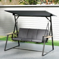 Outsunny Columpio de Jardín Exterior de 3 Plazas con Techo Ajustable 2 Bandejas Cojines y Marco de Metal Carga 360 kg Gris(m-9)