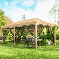 Outsunny Tonnelle Barnum Pliant Pop-up 6 x 3 m moustiquaires amovibles + Sac de Transport Beige Noir(m-11)