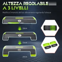 HOMCOM Step Fitness per Aerobica Antiscivolo e Regolabile su 3 Altezze, in PP, 78x28x10/15/20 cm, Verde e Grigio(m-5)