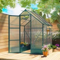 Outsunny 6x6 FT Polycarbonate Greenhouse with Base and Raised Bed, Walk-in Greenhouse with Aluminium Frame, Temperature Controlled Window, Foundation for Plants, Flowers, Vegetable(m-2)