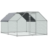 PawHut Gallinero de Exterior 2,8x3,8x1,95 m Gallinero Grande Cubierta de Tela Oxford y Corral de Metal Galvanizado Plata(m-11)