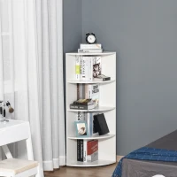 HOMCOM 4-Tier Corner Open Shelf Bookcase Fan Bookshelf Plants Stand Wood Freestanding Unit, 40x40x120cm, White(m-2)