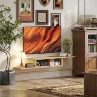HOMCOM Meuble TV mural flottant suspendu support TV - étagère murale flottante - niche, passe-fils - chêne clair(m-2)