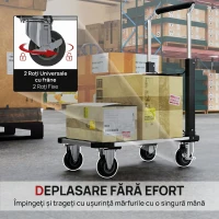 HOMCOM Cărucior pentru transport pliabil cu platformă extensibilă, capacitate 150 kg, mâner reglabil, argintiu(m-6)