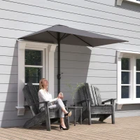 Outsunny - Umbrelă de perete în formă de semilună, economisitoare de spațiu, cu deschidere prin manivelă, gri(m-10)