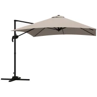 Outsunny Parasol déporté carré inclinable pivotant 360° manivelle piètement - aluminium dim. 3L x 3l x 2,6H m beige(m-1)