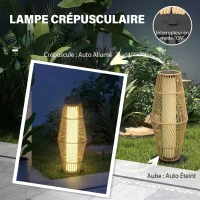 Outsunny Lanterne Solaire Extérieure en Résine Tressée avec Capteur de Lumière, pour Jardin Patio, 26x26x68cm, Sable(m-5)