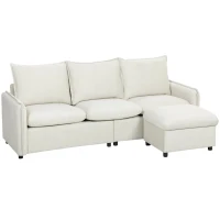 Set Canapea 3 Locuri, HOMCOM, Leathaire, 212x125x84cm, Crem(m-1)