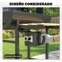 Outsunny Barbacoa de Carbón Portátil Barbacoa Carbón Barril con Asador Eléctrico Estantes Plegables Ruedas Termómetro(m-8)