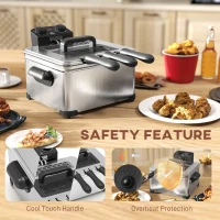 HOMCOM 5 Litre Deep Fat Fryer Stainless Steel with Adjustable Temperature, 60min Timer, Removable Oil Basket, Viewing Window and Safety Cut Out, 2000W(m-6)