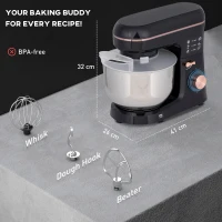 HOMCOM Stand Mixer, 5L Food Mixer for Baking, 6 Speeds and Pulse Setting, 1400W Cake Electric Kitchen Mixer with Dough Hook, Whisk, Stainless Steel Bowl, Splash Guard, Beater, Black(m-3)