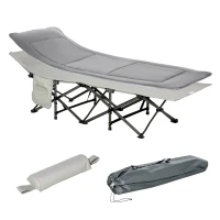 Outsunny Lit de camp pliable transat avec matelas, appui-tête, pochette latérale et sac intégré, en métal et tissu Oxford, gris(m-11)