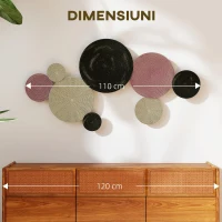 HOMCOM Artă Murală cu 8 Discuri 3D din Metal, 110x7x58 cm, culoare Bronz, Portocaliu și Galben(m-7)