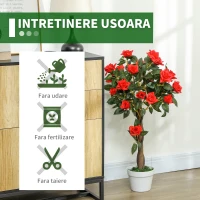 Outsunny Plantă artificială de trandafir cu 21 de flori, ghiveci umplut cu ciment și mușchi, Ø18x90 cm, portocalie(m-6)