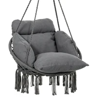 Outsunny Chaise suspendue avec grand coussin rembourré hamac fauteuil suspendu à franges kit de suspension 80 x 60 x 40 cm gris foncé(m-1)