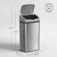 HOMCOM Cubo de Basura Cocina Automático 48 L Sensor Infrarrojo Cierre Automático Antihuellas Acero Inoxidable Plata(m-3)