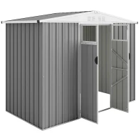 Outsunny Magazie pentru Unelte din Oțel Galvanizat cu 2 Uși, 246x117x180 cm, Gri Deschis(m-12)