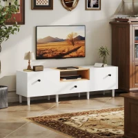 HOMCOM Mobil TV 70" max cu 2 uși rabatabile, sertar și raft deschis, din lemn, 150x35x45 cm, alb și culoare lemn(m-8)
