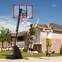 SPORTNOW 2.4-2.9m Adjustable Basketball Hoop and Stand with Weighted Base, Portable on Wheels, Red(m-2)