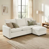 Set Canapea 3 Locuri, HOMCOM, Leathaire, 212x125x84cm, Crem(m-10)
