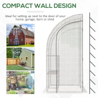 Outsunny Walk-In Lean to Wall Greenhouse with Windows and Doors, Outdoor Green House with 3 Tiers 4 Wired Shelves, 200L x 100W x 215Hcm, White(m-5)