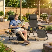 Outsunny Zero Gravity Chairs Set of 2, Folding Sunloungers Reclining Garden Chairs with Cup Holder, Headrest, Black(m-10)