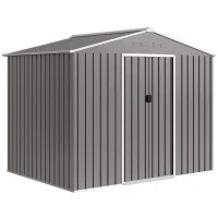 Outsunny Căsuță de grădină 2,3x1,7 m din oțel cu orificii de aerisire și uși duble glisante, efect lemn(m-1)