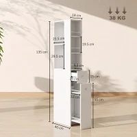 HOMCOM Dulap de Baie Înalt și Îngust cu 2 Sertare, 135 cm, Alb(m-3)