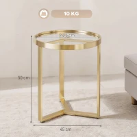 HOMCOM Round Side Table with Tempered Glass Top and Geometric Metal Frame for Small Space, Gold Tone(m-3)